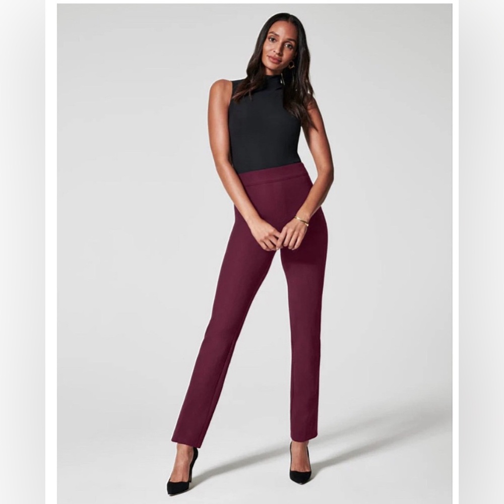 SPANX High-Rise Skinny Pants in Burgundy and Black